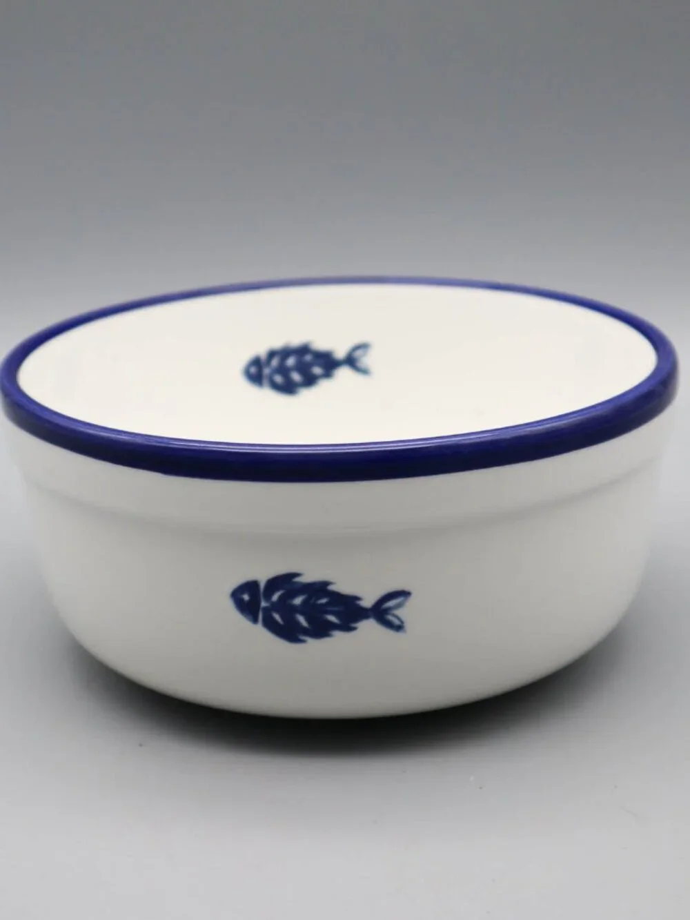 Crate & Barrel Blue & White Fish Soup Cereal Bowl Italian Pottery Over & Back